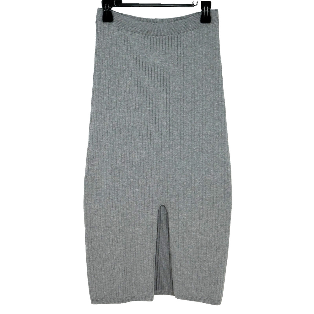 Free People Sweater Skirt Womens Small Medium Gray Rib Knit Front Slit Pull On